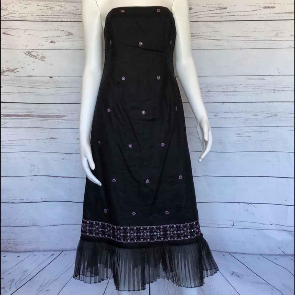 Limited Black Linen Strapless Dress w/Sequins Sz 4